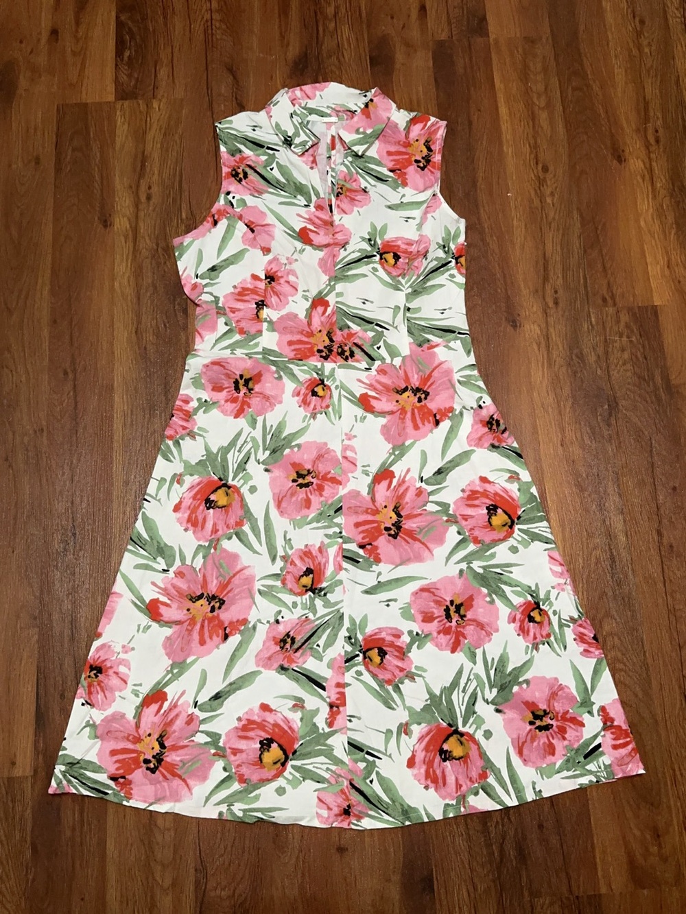 Tahari Pink Floral Sleeveless Collared Midi Dress - Picture 8 of 15